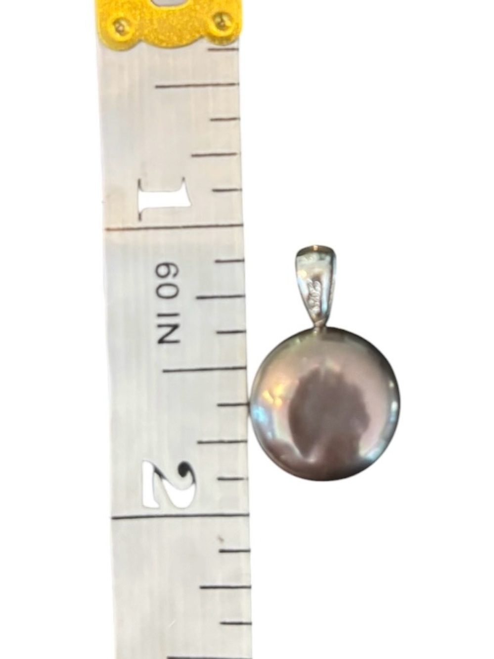 Sterling Silver 925 Shell Pearl Pendant Gray Button Dome 12–14mm - Picture 3 of 8